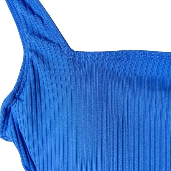 Bleu Rob Beattie Blue Ribbed Walk The Line Square Neck One-Piece Swimsuit Sz 6 - Picture 4 of 12